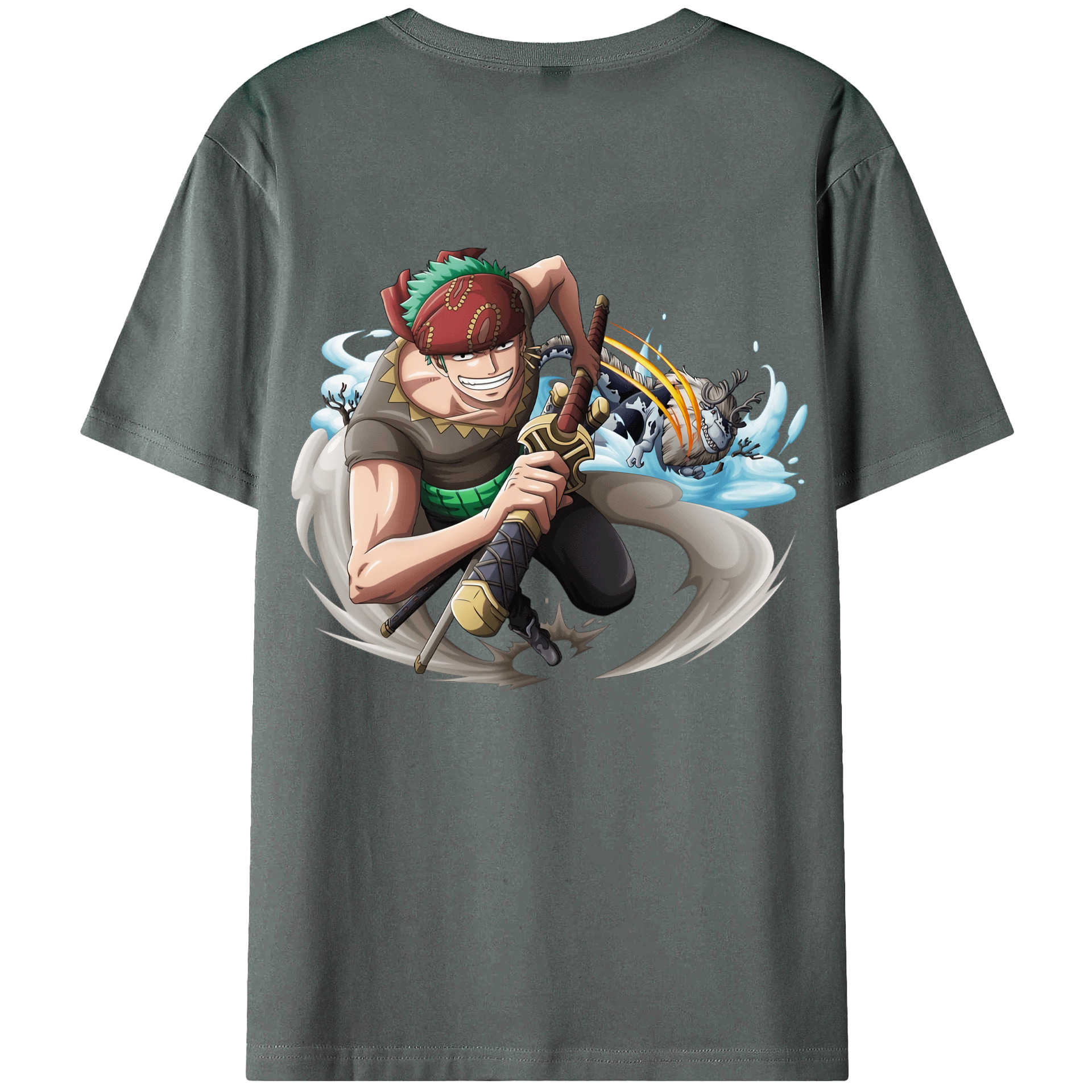 ワンピース ロロノア・ゾロ ONE PIECE Roronoa Zoro 綿100％ メンズ半袖Tシャツ（バックプリント） 通気性